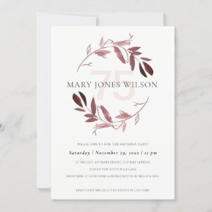 PINK BLUSH FOLIAGE WREATH JEDE 75 GEBURTSTAGSKARTE DANKESKARTE