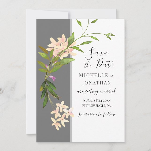 Pink Blush Garden Blume Grüne Inspiration Save The Date (Vorderseite)