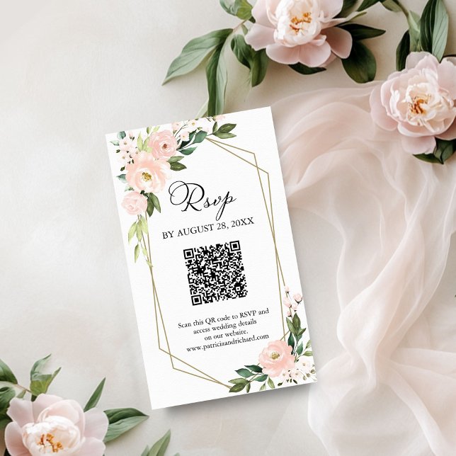 Pink Blush Geometric Wedding QR UAWG Begleitkarte (Von Creator hochgeladen)