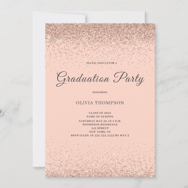 Pink Blush Glitzer Graduation Party Einladung (Vorderseite)