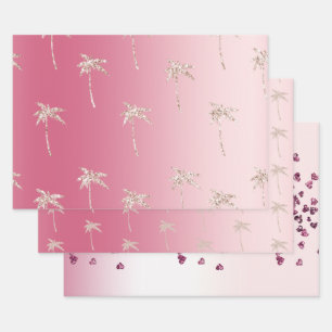 Pink Blush Glitzer Palm Trees Ombre Geschenkpapier Set