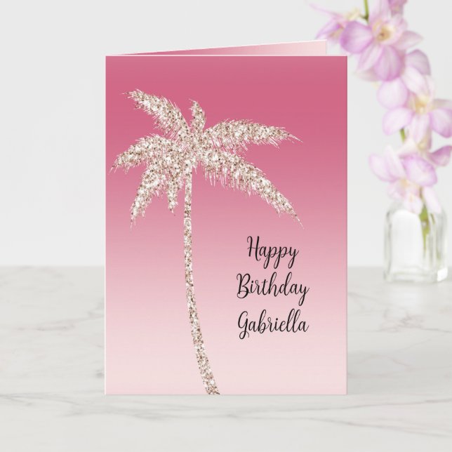 Pink Blush Glitzer Palm Trees Ombre Karte (Orchidee)