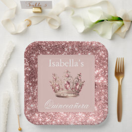 Pink Blush Glitzer Tiara Crown Quinceñera Pappteller