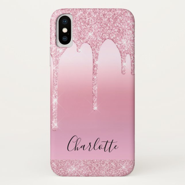 Pink Blush Glitzer Tropfen Name Monogram Case Mate (Rückseite)