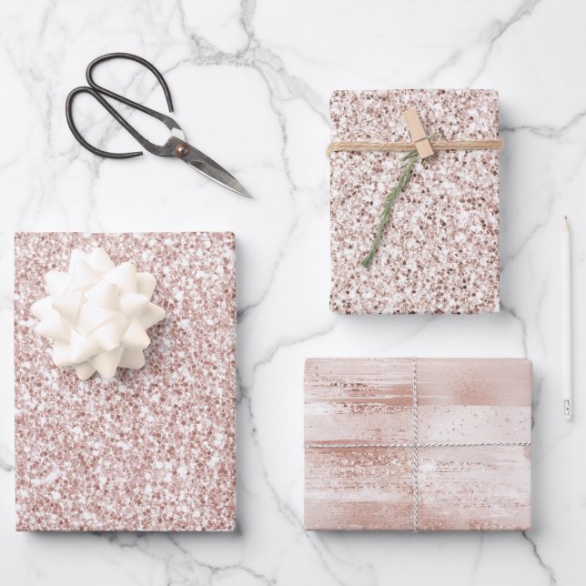 Pink Blush Glitzy Glitzer Geschenkpapier Set (Vorderseite)