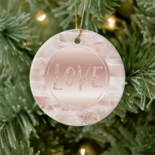 Pink Blush Glitzy Glitzer Sparkle Liebe Keramik Ornament
