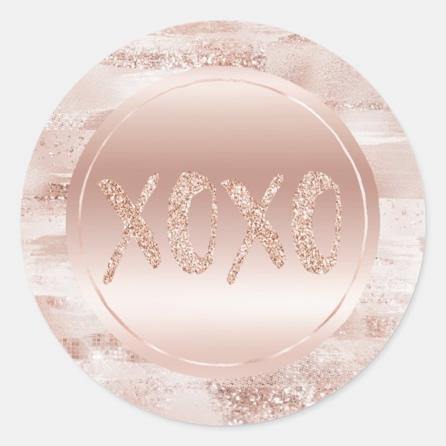 Pink Blush Glitzy Glitzer Sparkle XOXO Runder Aufkleber (Vorderseite)