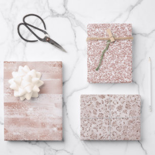 Pink Blush Glitzy Glitzer Sparkline Geschenkpapier Set