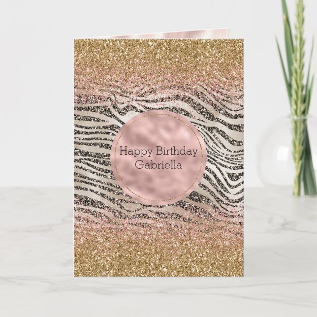 Pink Blush Gold Glitzy Glitzer Zebra Print Karte (Vorderseite)
