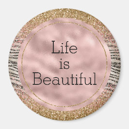 Pink Blush Gold Glitzy Glitzer Zebra Print Magnet