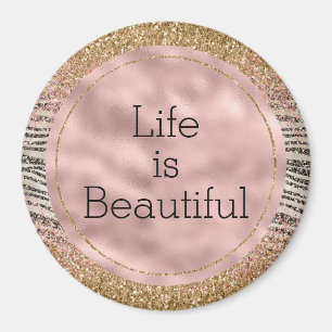 Pink Blush Gold Glitzy Glitzer Zebra Print Magnet