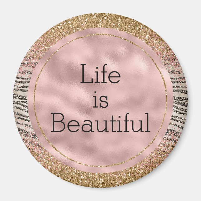Pink Blush Gold Glitzy Glitzer Zebra Print Magnet (Vorne)
