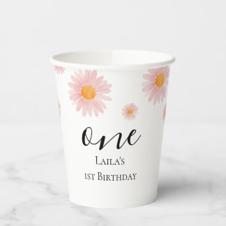 Pink Blush Groovy Daisy Birthday  Pappbecher