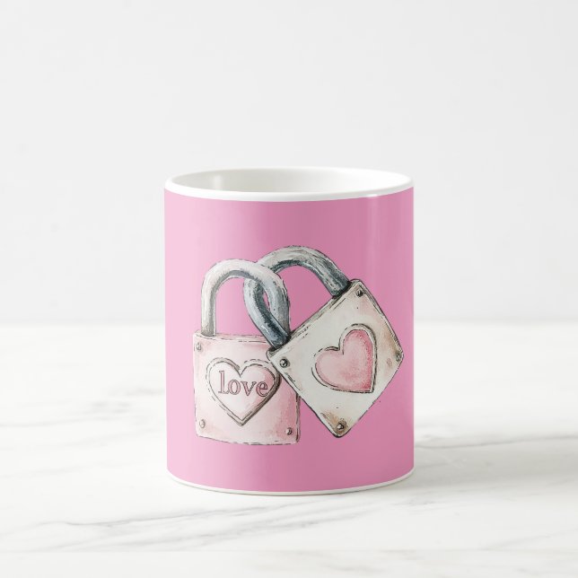 Pink Blush Love Heart Locks Kaffeetasse (Mittel)