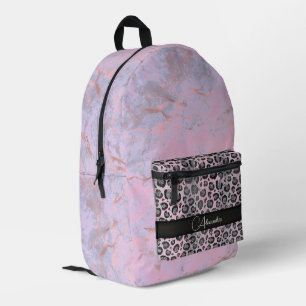 Pink Blush Marmor Glittery Leopard Personalisiert Bedruckter Rucksack