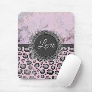 Pink Blush Marmor Glittery Leopard Personalisiert Mousepad