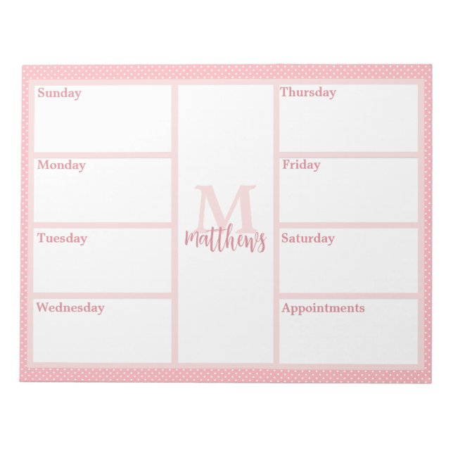 Pink Blush Mini Dot Wochenplaner Notepad Notizblock (Vorderseite)