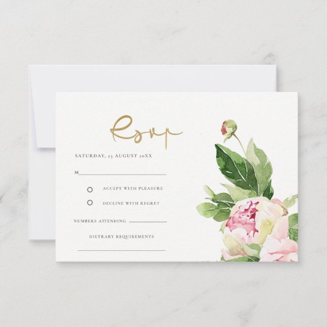 Pink Blush Peony Floral Wasserfarbe Hochzeit Rsvp (Vorderseite)