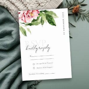 PINK BLUSH PEONY FLORAL WATERCOLOR WEDD RSVP BEGLEITKARTE