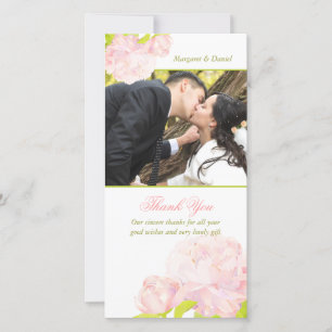 Pink Blush Peony Wedding Danke Foto Card