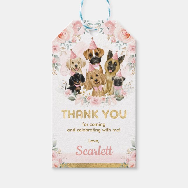 Pink Blush Puppy Hunde Girl Baby Duschfavoriten Geschenkanhänger (Vorderseite)