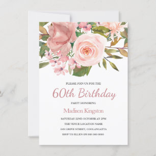 Pink Blush Rose Gold 60. Geburtstagsparty Einladun Einladung