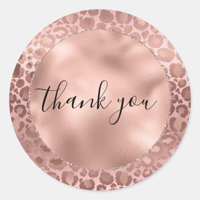 Pink Blush Rose Gold Leopard Print Vielen Dank Runder Aufkleber (Vorderseite)