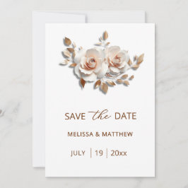 Pink Blush Rose Gold Roses  3D Flowers Save The Date
