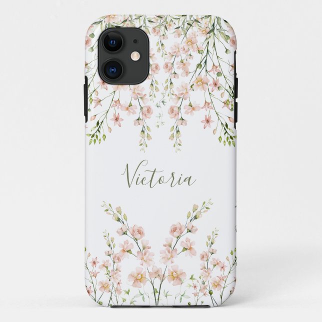 Pink Blush Sage Blumenzellenschrift Script-Wildblu Case-Mate iPhone Hülle (Rückseite)