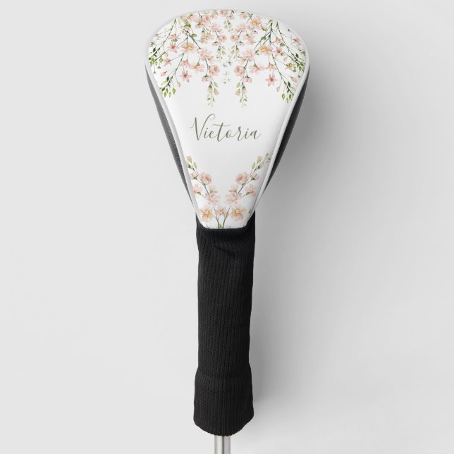 Pink Blush Sage Blumenzellenschrift Script-Wildblu Golf Headcover (Vorderseite)