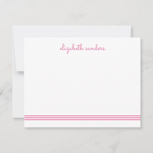Pink Blush Script Triple Stripe Modern Trendy Mitteilungskarte (Vorderseite)