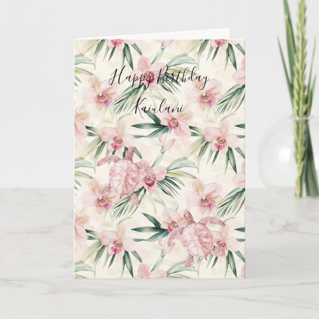 Pink Blush Stripes Orchid Sea Turtle Birthday Karte (Vorderseite)