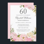 Pink Blush Wasserfarbe Floral 60. Geburtstag Einla Einladung<br><div class="desc">Hübscher Blumengeburtstag Einladungen im Kleinen Bayleigh Store!</div>