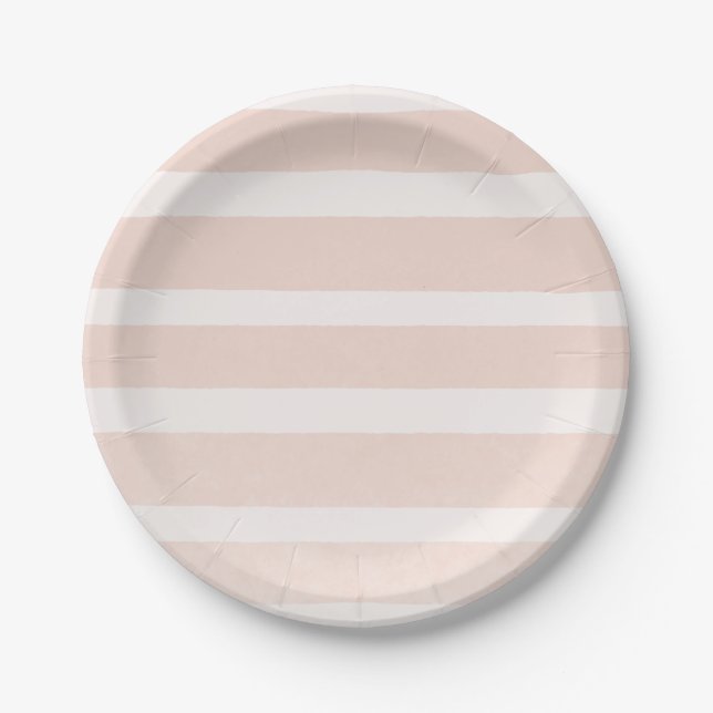 Pink Blush & White Modern Chic Stripes Pappteller (Vorderseite)
