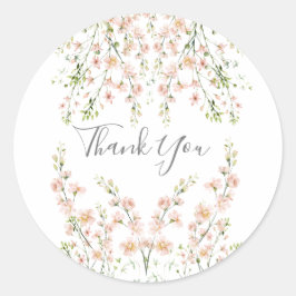 Pink Blush Wildblumen Elegante Blumenmotive Danke Runder Aufkleber