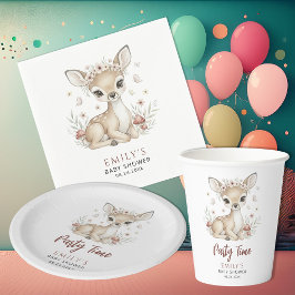 Pink Blush Woodland Deer Girl Baby Shower Party Pappteller
