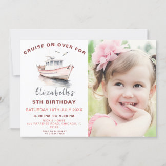 Pink Boat Birthday Foto Einladung