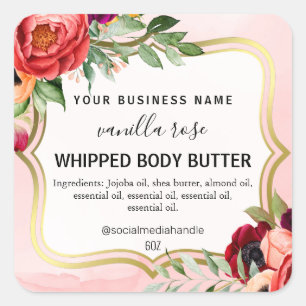 Pink Body Butter Labels Quadratischer Aufkleber