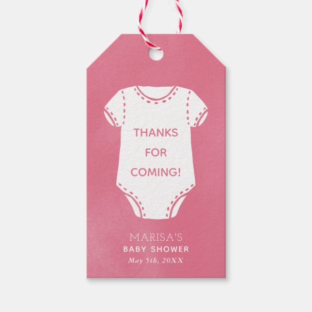 Pink Bodysuit Kinderdusche Gefallen Geschenketiket Geschenkanhänger (Vorderseite)