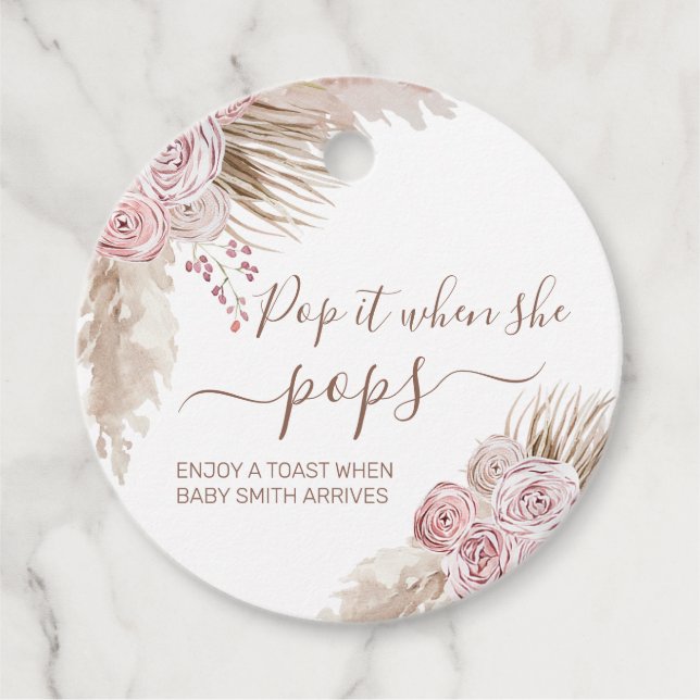 Pink Bohemische Pampas Pop, wenn sie Pop Geschenkanhänger (Vorderseite)