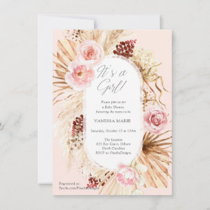 Pink boho Aquarell Blumenmarsch Pampen ist ein Mäd Einladung