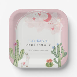 Pink Boho Arch Cactus Toys Girl Babydusche Pappteller