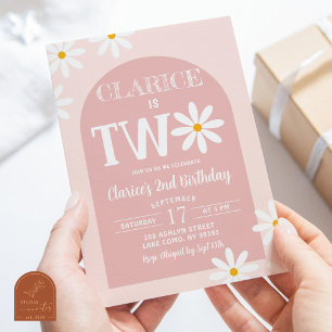 Pink Boho Arch Daisy 2. Geburtstag Einladung