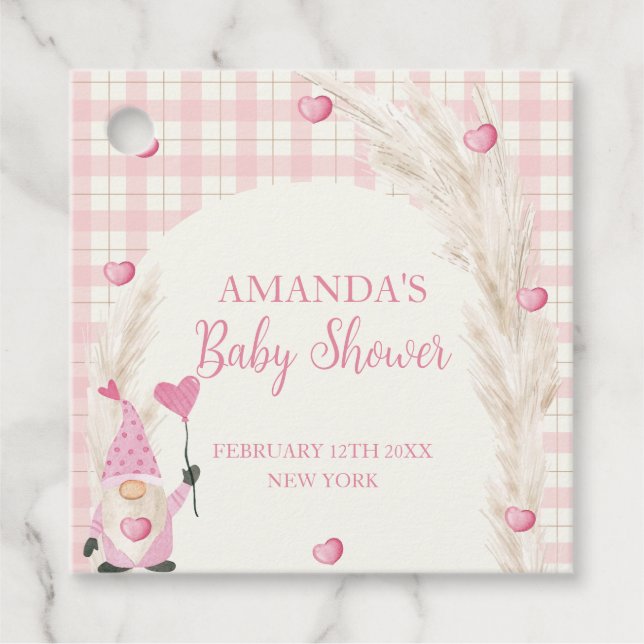 Pink Boho Arch Gingham Sweetheart Babydusche Geschenkanhänger (Vorderseite)