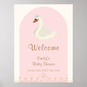 Pink Boho Arch Princess Swan Baby Dusche Empfang Poster