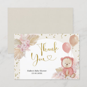 Pink Boho Bear Baby Dusche Danke Karte