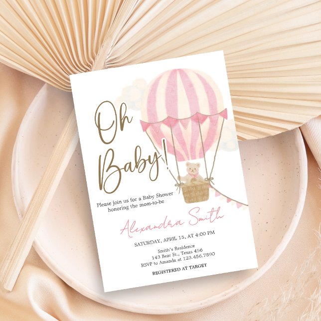 Pink Boho Bear Baby Shower  Einladung (Oh Baby Bear Baby Shower Invitation)