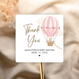 Pink Boho Bear Baby Shower  Quadratischer Aufkleber