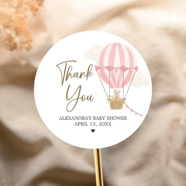 Pink Boho Bear Baby Shower  Runder Aufkleber (Oh Baby Bear Baby Shower Sticker)