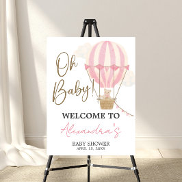 Pink Boho Bear Baby Shower Welcome Sign